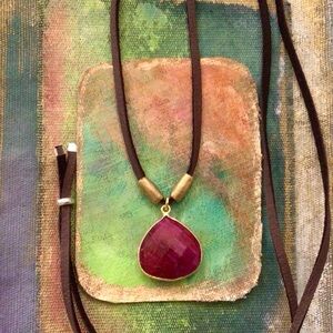 Ruby Vermeil leather cord necklace Sundance Charm